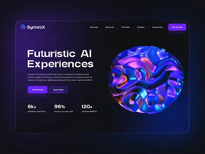 SyntetiX - AI Technology Landing Page 3d 3d shapes ai animated shapes animation design figma futuristic glow gradient graphic design hero section landing page motion graphics tech tech website technology ui uiux website
