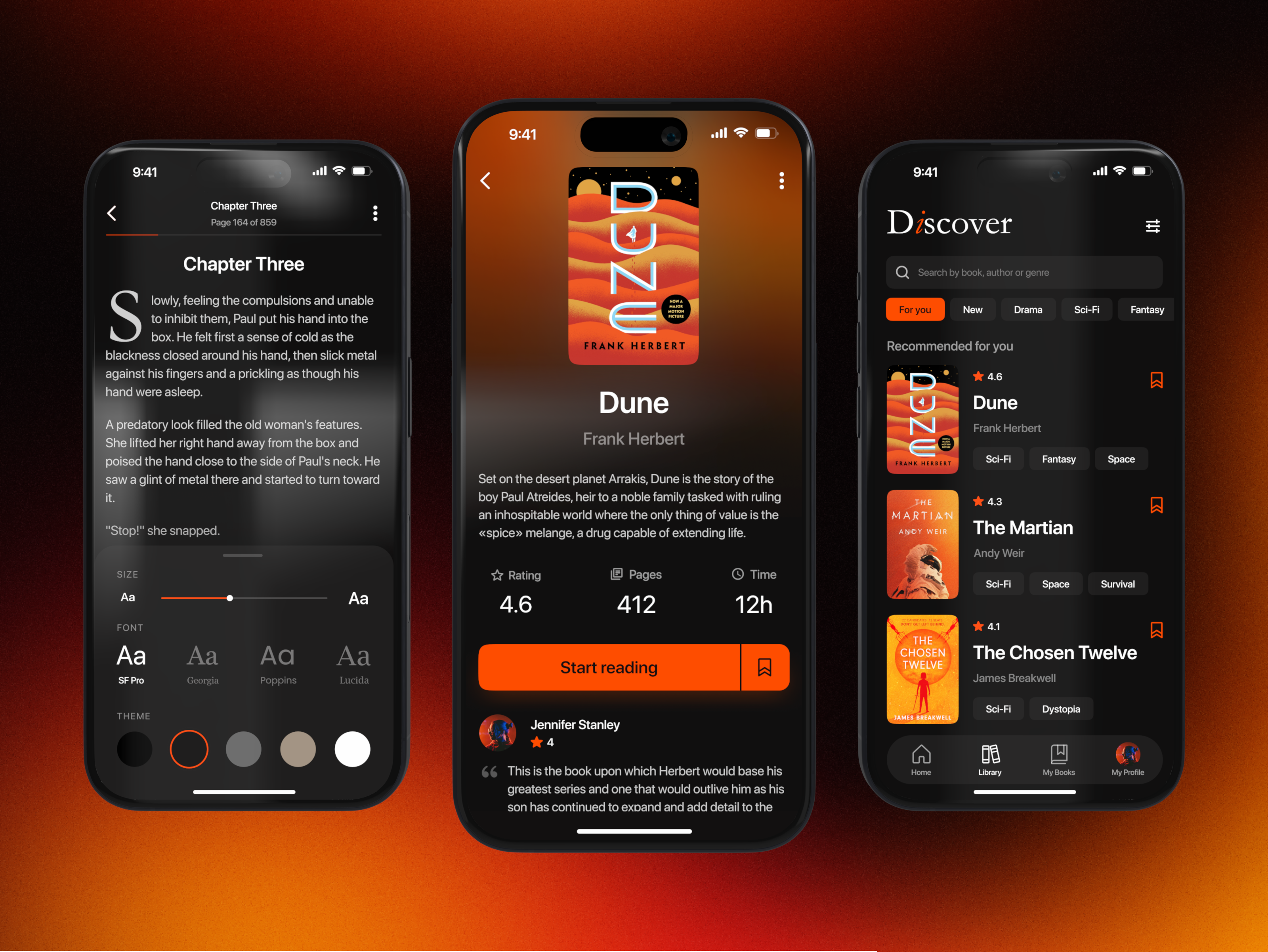 Book Reading App Design 3d animation app app design black book gradient graphic design iphone mobile mobile app mobile design motion graphics orange phone product design reading ui uiux