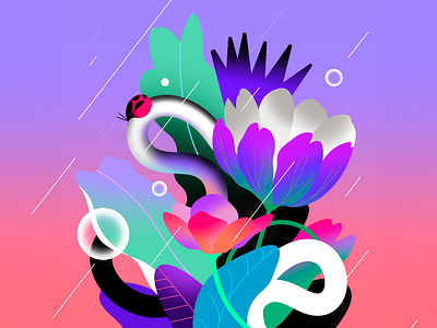 After the rain abstract bags colorful composition flat floral flowers graphic design illustration leaves minimal nature plant poster rain rainbow scenery shapes snake vector