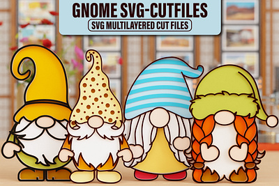 Gnome 3d SVG Laser Cutting BUNDLE 3d craft creative cutout decoration diy handmade paper art papercraft svg template