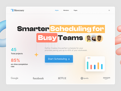 Mercury- Scheduling platform Web Header Concept hero page minimalist modern project management scheduling platform ui ui design ux design web header website design