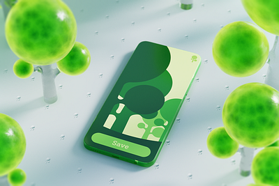Save the forest 3d c4 cinema 4d forest green illustration light mobile phone shadow trees ui white yellow