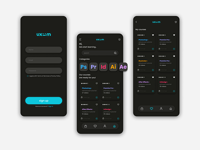Educational App Design app design dark mode main page sign up design ui ux