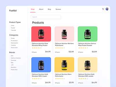 Fueled Products Page ecommerce fitness product design products page protein shop ui ui design uiux ux visual design