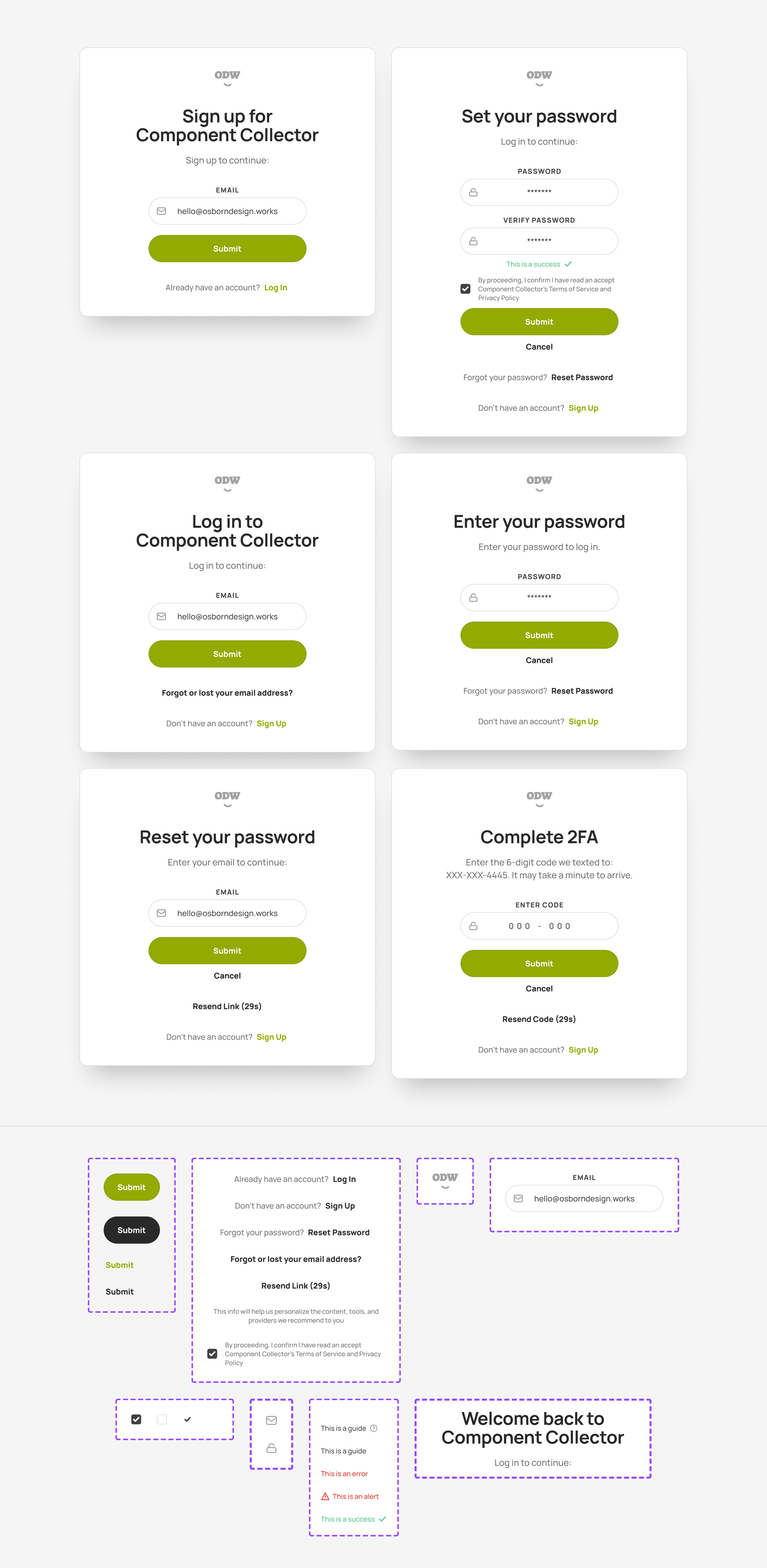 User Authentication Steps from Component Collector authentication card component design figma odw ui