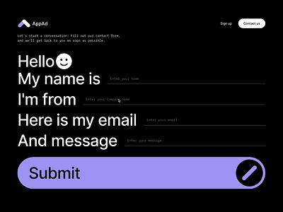 AppAd / Contact Form Design about us agency contact contact form design landing page ui ux website