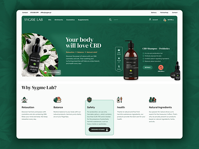 Sygme Lab - Cannabis cosmetics e-commerce ai images cannabis cosmetics design designer e commerce green interface natural product details shop ui ux web webdesign woocommerce wordpress
