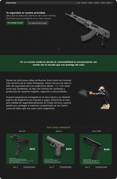 Design concept for gun store animation branding design figma figma ui gun guns store microanimation store ui web web design