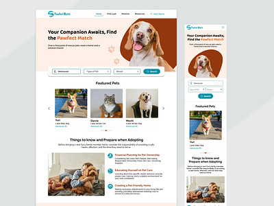 Pet Finder Website cat dog onlinepetfinder pawfectmatch pet petlover responsive design uidesign website
