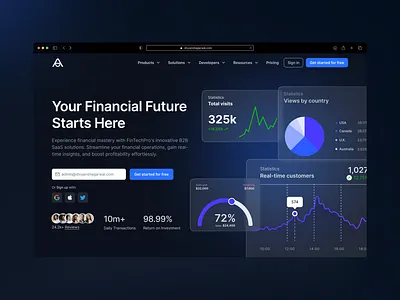 Finance Website Dark | Hero header concept | Fintech design dark header dark hero dark theme finance finance dark finance design finance header finance startups finance website fintech fintech dark fintech design fintech website header header design header section headers hero section ui webflow