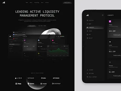 RipplePool - Web3 ALM Protocol Landing Page alm alm website automatic liquidity management dark finance gradient landing page ui ui design web design web3 web3 landing page web3 website website