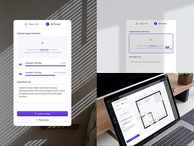 Decoroom: Virtual Interior Design App - AI Prompt ✨ ai animation artificial intelligence component dashboard interaction interior modal pop up product design prompt property prototype saas ui component uiux virtual web app web design web product app design dashboard