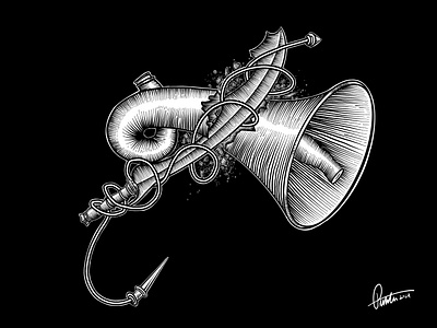Gods Against Noise! art blackandwhite creative illustration ink lineism loudspeaker noise pollution srow swords