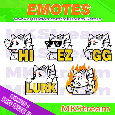 Twitch emotes kyubi fox lurk, hi, gg, ez & rage pack animated emotes anime cute design discord emotes emote emotes ez fox fox emotes gg hi illustration kyubi kyubi emotes lurk naruto rage sub badge twitch emotes