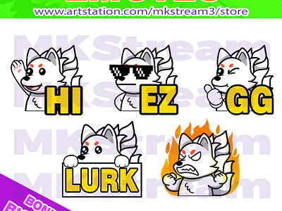 Twitch emotes kyubi fox lurk, hi, gg, ez & rage pack animated emotes anime cute design discord emotes emote emotes ez fox fox emotes gg hi illustration kyubi kyubi emotes lurk naruto rage sub badge twitch emotes