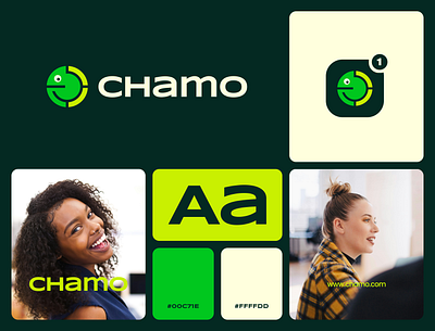 Chamo app branding chameleon combination design dualmeaning graphic design logo logodesign logomark ui ux visualbranding