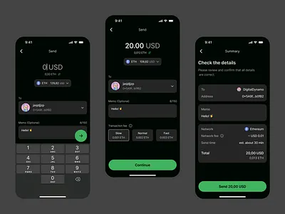 CoinWell Wallet - Send app clean crypto dark mode ethereum figma ios mobile nft product design send sending transaction ui ux wallet