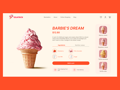 Product Page of an Ice Cream clean design ice cream product design product page simple design ui ux web website