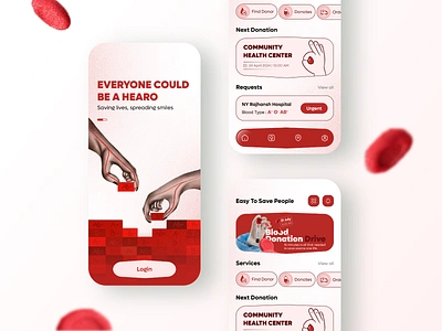 Blood Donation App Design app design blood blood bank blood donation blood donation app blood donor app doctor donation app emergency health app healthcare hospital mobile app mobile app design organization red app red design ui ux uxuidesign