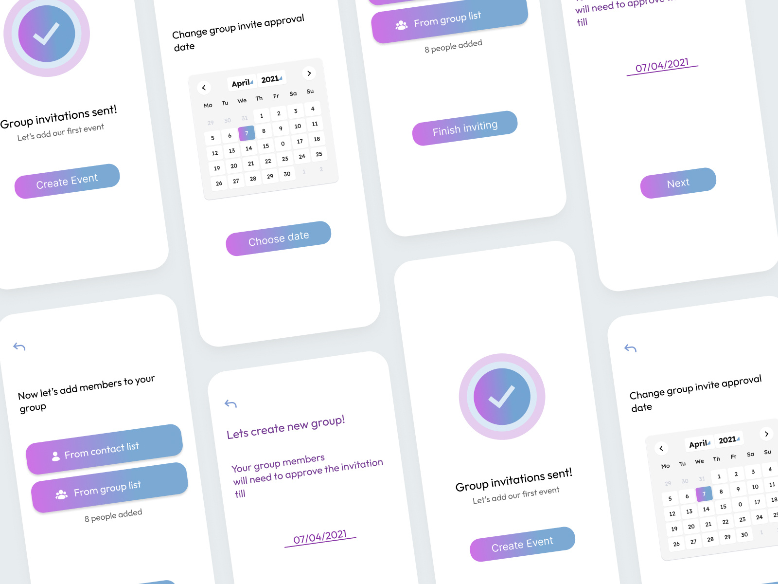 Create Group Mobile Flow event group group flow invite members mobile moblie design uiux