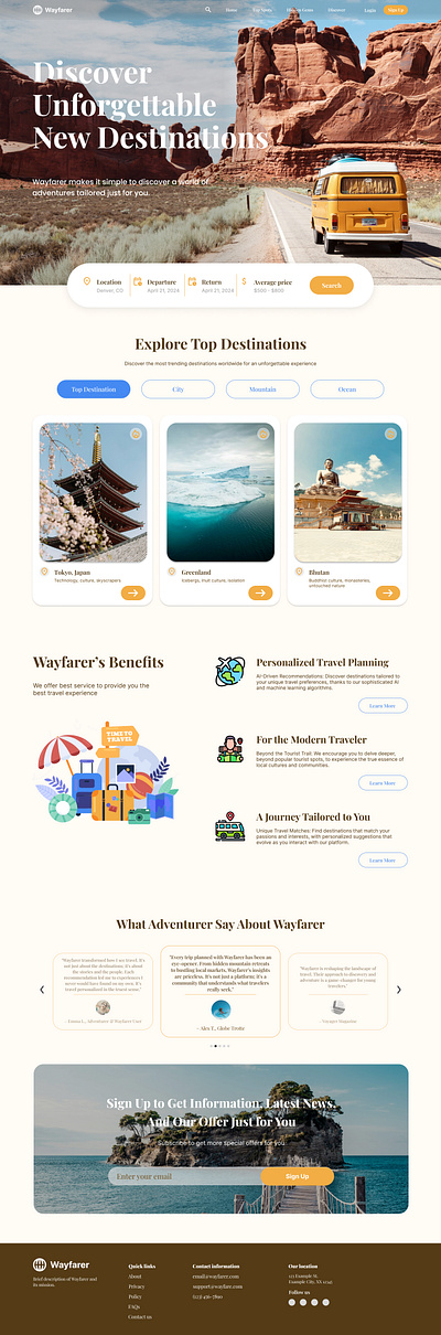 Wayfarer Travel Site Design graphic design ui