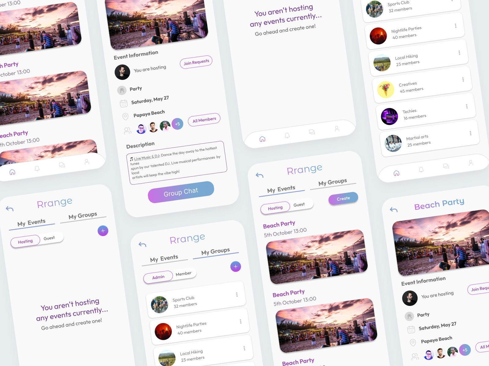 Event and Groups Mobile flows event management events group management groups mobile design uiux