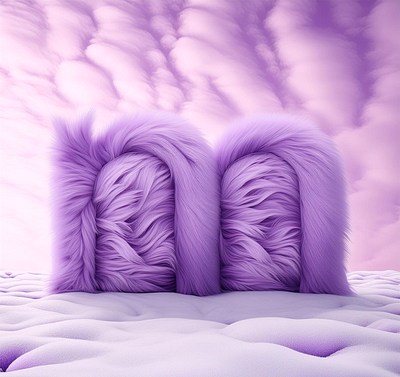 Furry Letter - M 3d adobe photoshop ai branding clouds figma firefly fur furry generative ai graphic design logo m pastel purple snow texture