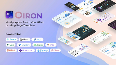 Oiron - React Vue HTML Landing Page Collection 3d character agency blockchain cloud corporate crypto dark mode dark ui figma fintech html illustration landing page marketing medical react saas software ui ux