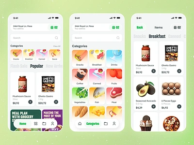 Grocery App Design app branding design ecommerce ecommerce app food food order grocery grocery app grocery shopping grocery store app mobile mobile app online online grocery online shop product design app sajon shopping