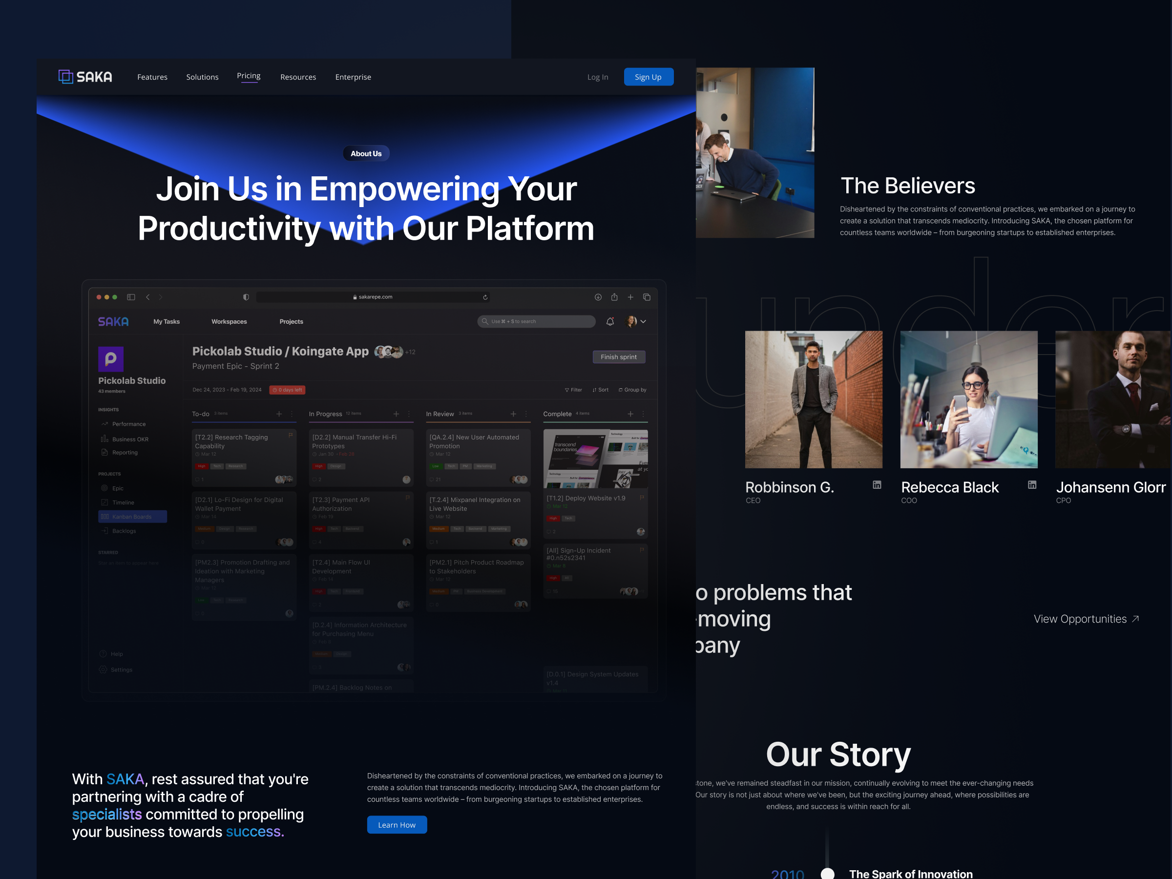 About Us Page - SaaS about us about us page clean dark mode design desktop gradient minimalist saas software task manager ui uiux ux website