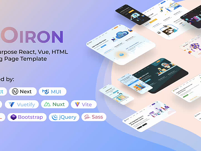 Oiron - React Vue HTML Landing Page Collection agency apps business colorful corporate dark mode figma fintech homepage html illustration landing page material design minimalism single page template ui violet web design working space