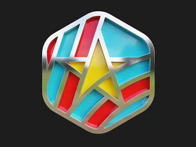 Star Pin - Color and Gold 3d app badge blender branding c4d cycles design enamel pin graphic design hexagon illustration logo pin pin design render star ui ux vector