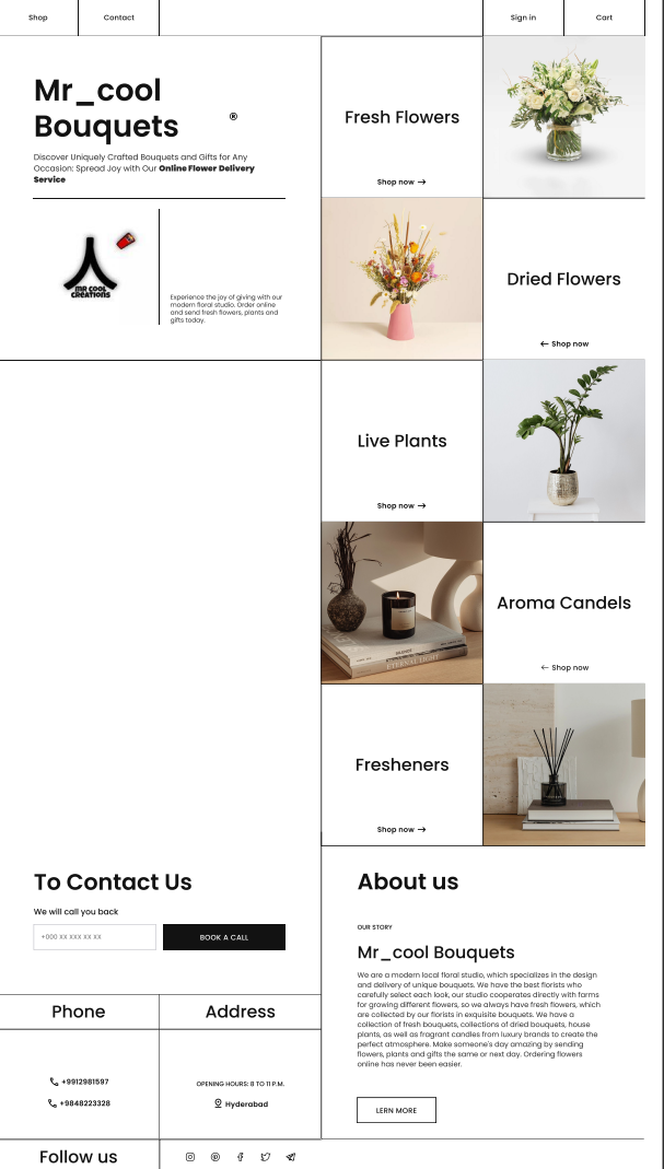 Flower's Bouquets website 3d animation graphic design logo ui