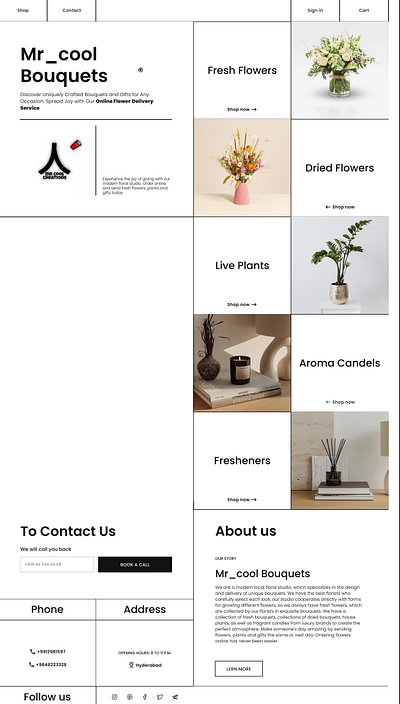 Flower's Bouquets website 3d animation graphic design logo ui