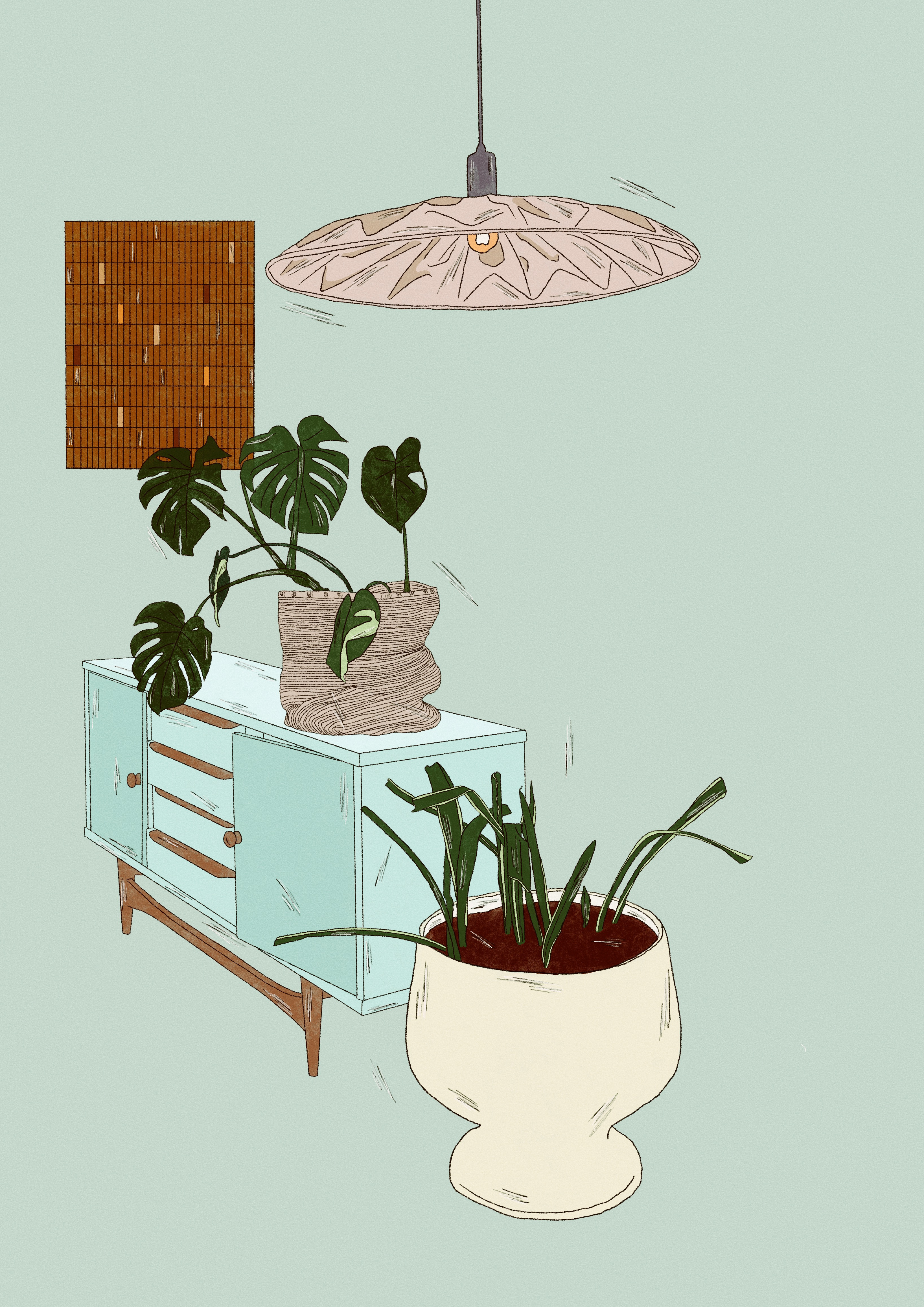 Breezeblock in Brixton 2d artwork decor details illustration interiorillustration interiors midcentury plants procreate texture
