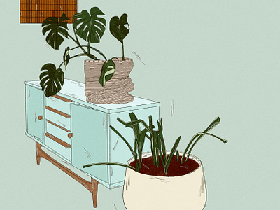 Breezeblock in Brixton 2d artwork decor details illustration interiorillustration interiors midcentury plants procreate texture