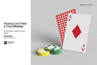 Floating Poker Card & Chips Mockup perspective