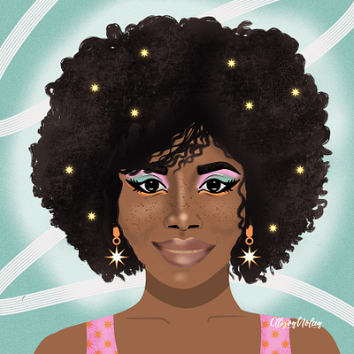 Portrait Party 4 afro hair character illustration design digital drawing drawing challenge eyeshadow female illustrator female portrait hand drawn illustration magical procreate