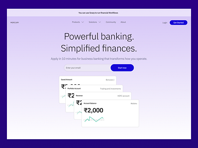 Mercury- Finance Management System branding clean and minimal hero section landing page ui user experience visual design