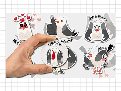 Stickers, illustration 2d animation character design draw drawing graphic design gull illustration logo set of stickers stickers ui vector