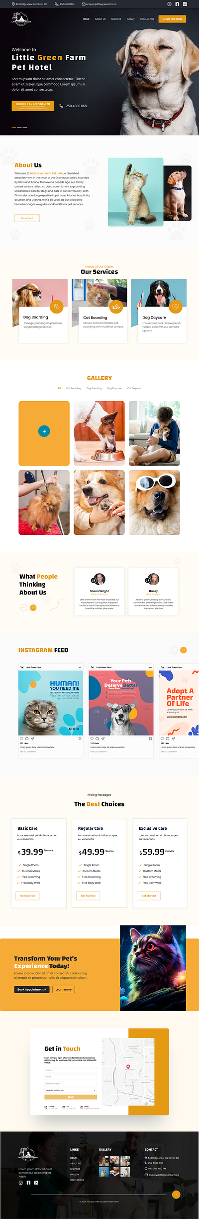 Landing Page for Little Green Farm Pet Hotel dogs and cats website landing page minimal modern pet website ui web design