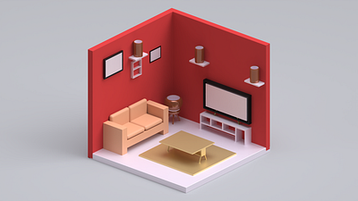 3D - Isometric room / Living room 3d animation branding design graphic design illustration isometric logo motion graphics room typography ui ux vector