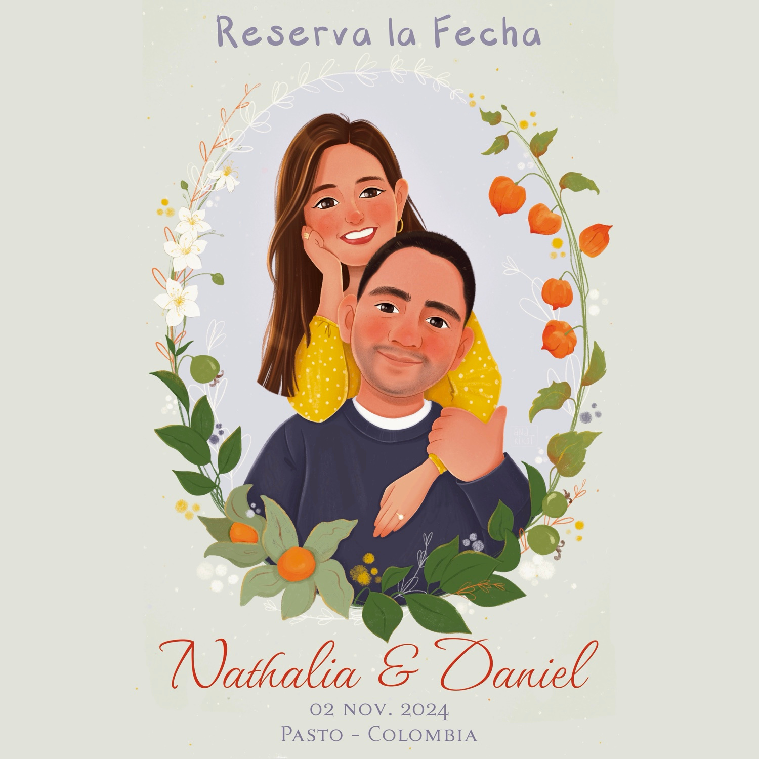 Custom Couple Portrait Illustration/ Save the Date card cartoon couple couple portrait custom portrait digital art elegant family portrait floral flower graphic design hand drawn illustration invitation invite love portrait poster design print save the date wedding invitation