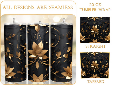 Luxury Gold Black 20 Oz Tumbler Sublimation Wrap luxe tumbler wrap printable tumbler wrap design