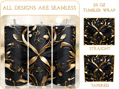 Luxury Gold Black Tumbler Wrap, Luxury 20 Oz Tumbler Sublimation 3d tumbler wrap