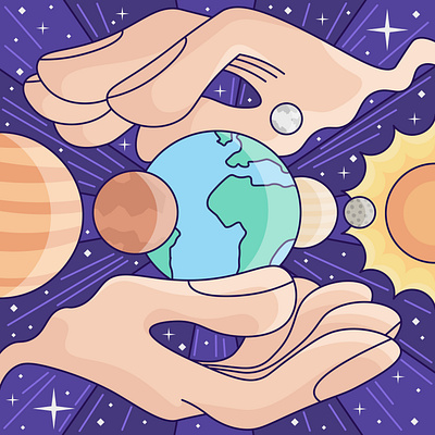 Among the stars care earth earth day environment flat flat illustration illustration our planet planet planets space universe vector