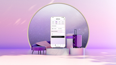 Swile Travel hotel 3d architecture branding cinema4d gradient hotel illustration luggage night pastel purple redshift travel velvet zen