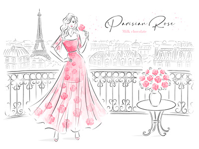 Woman in Paris, fashion illustration beauty boulangerie cosmetics drawing eiphel tower elegant fashion illustration france french illustration lineart luxury makeup packaging paris parisian sketching sophisticated spa woman