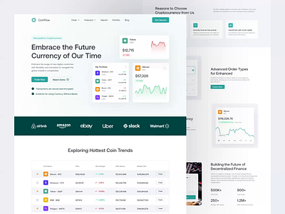 CoinFlow Cryptocurrency - Landing Page analytics animation b2b bitcoin blokchain clean crypto crypto currency dipa inhouse finance landing page market startup stock ui design ui ux web design webflow website