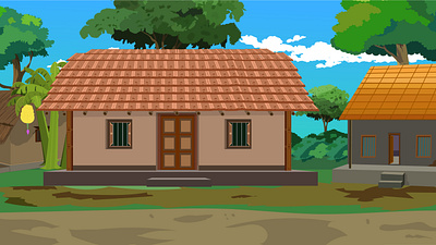 Village House Background design for cartoon animation 2d animation background branding cartoon house hut illustration illustrator indian house indian village living mud mud house vector village village background village home village hut village road